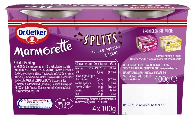 Dr. Oetker Marmorette Schoko-Pudding & Sahne Splits 4 Dr. Oetker Marmorette Schoko-Pudding & Sahne Splits - Image 2