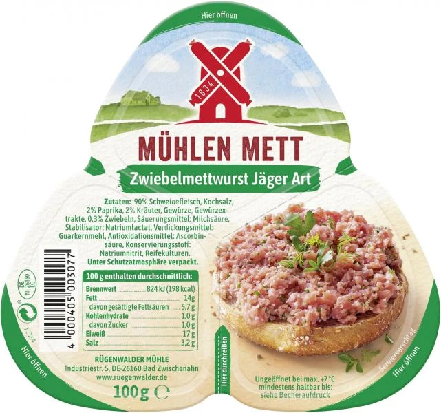 Rügenwalder Mühle Mühlen Mett Zwiebelmettwurst Jäger Art 3 Rügenwalder Mühle Mühlen Mett Zwiebelmettwurst Jäger Art